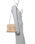 Calfskin Y Quilted Monogram Medium Loulou Chain Satchel Nude Powder