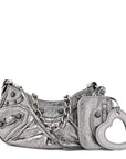 Metallic Agneau Arena Le Cagole Chain Shoulder Bag XS Silver