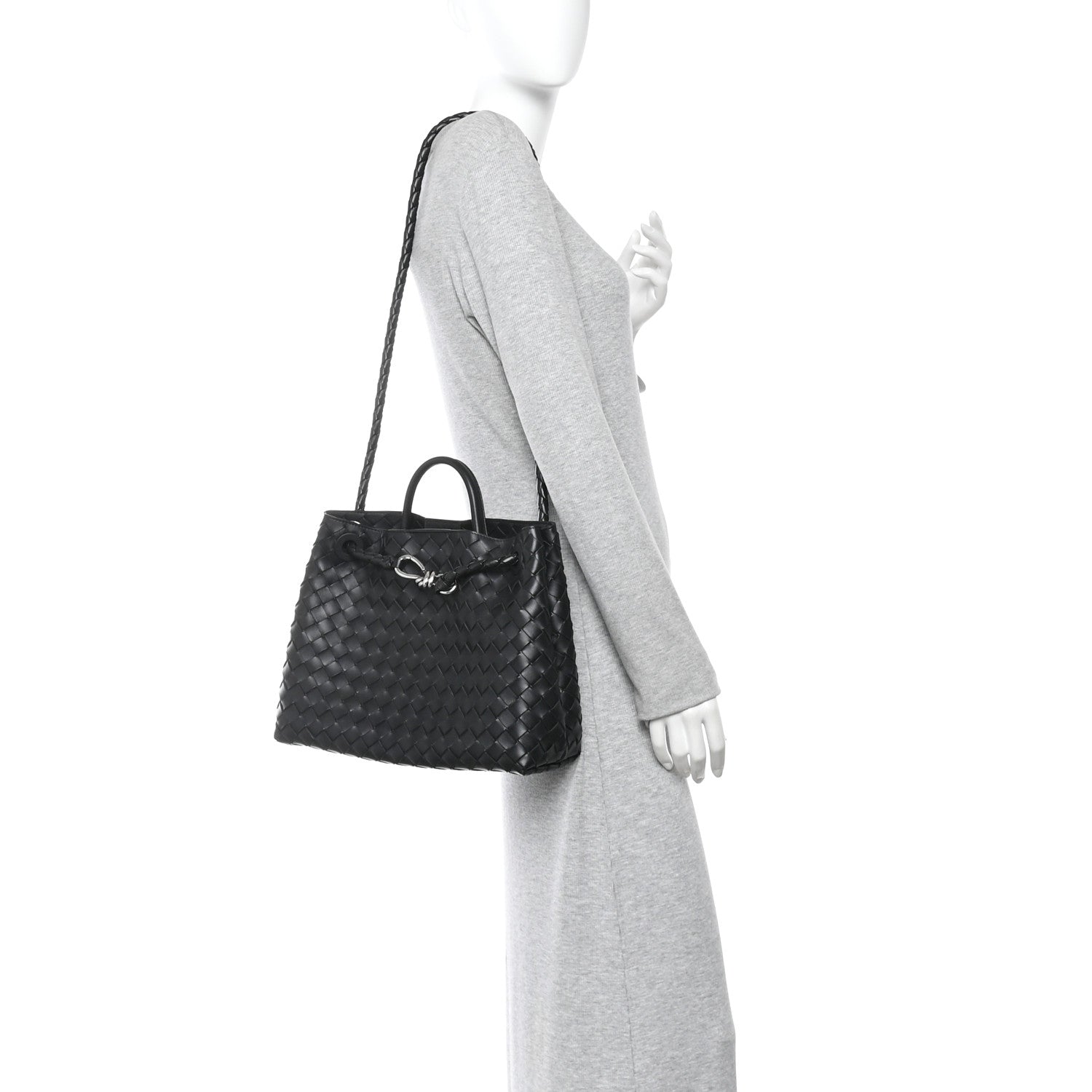Nappa Intrecciato Medium Andiamo Shoulder Bag Black