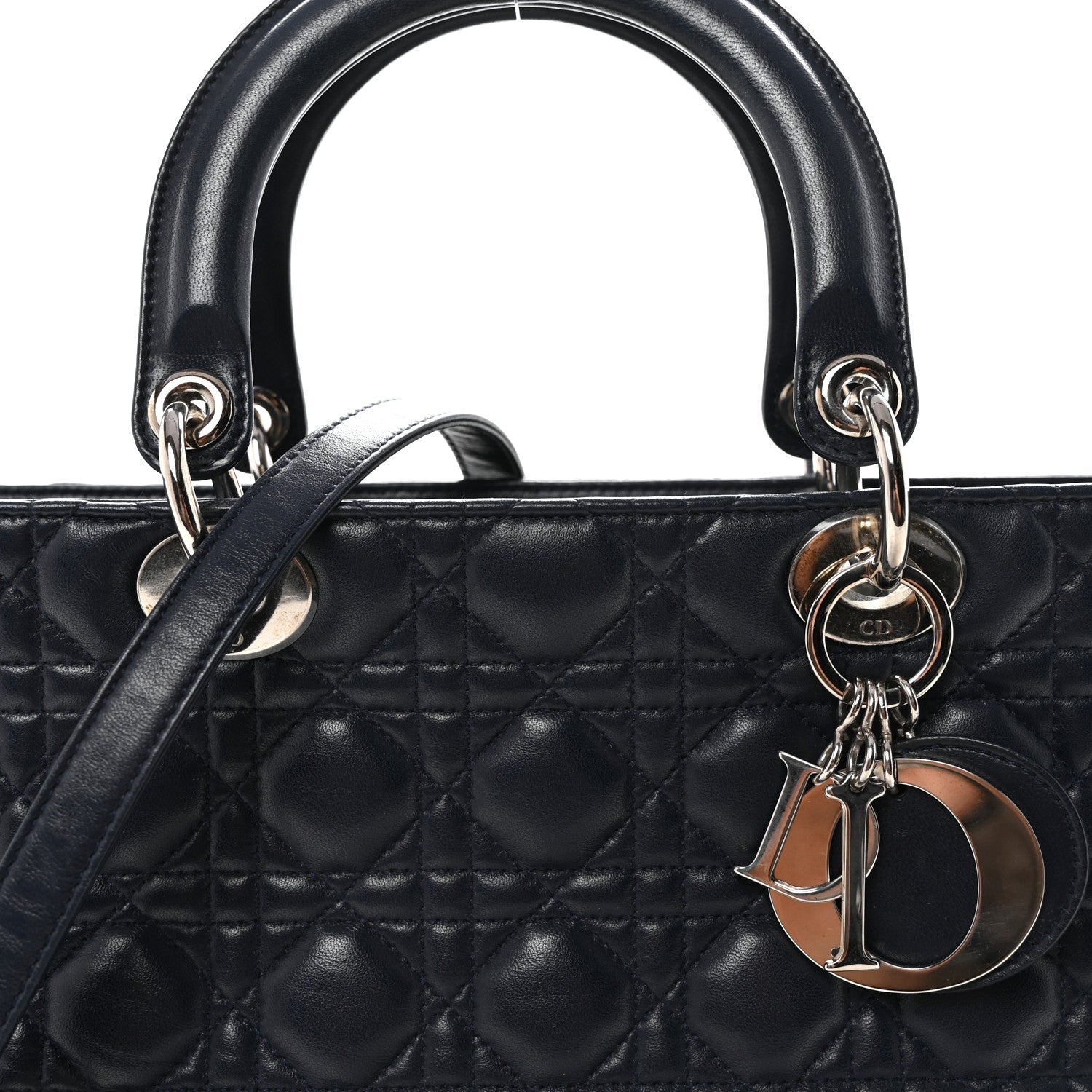 Lambskin Cannage Large Lady D1OR Navy Blue
