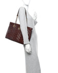 Snakeskin Matelasse Medium GG Marmont Slim Tote Brown