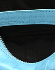 Extra Supple Calfskin Crocodile Embossed Le Cagole Shoulder Bag XS Sky Blue