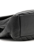 Sheepskin Matelasse Chevron Monogram Monochrome Large College Satchel Black