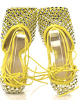 Mesh Nappa Crystal Embellished Sparkle Stretch Ankle Tie Sandals 36 36 Light House