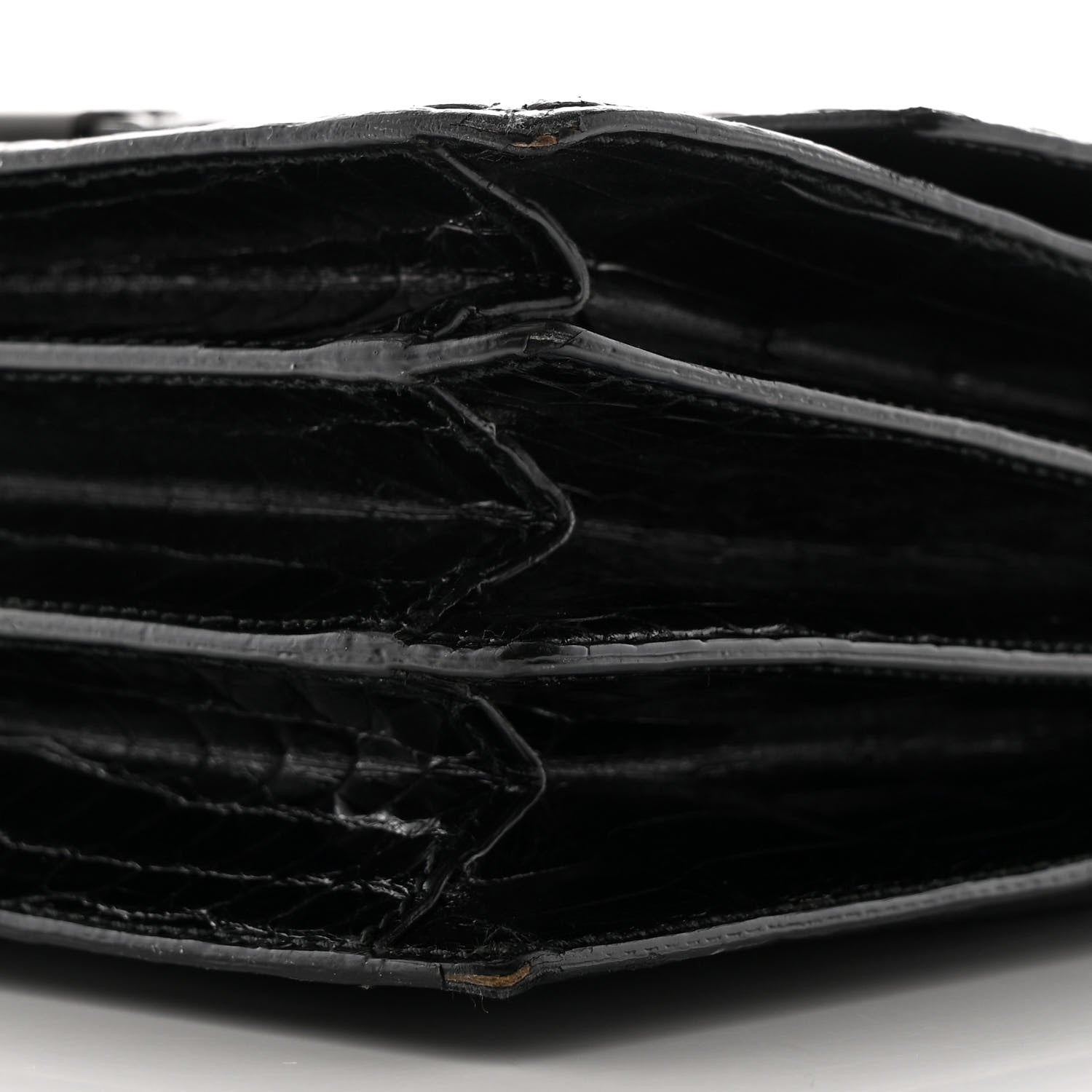Crocodile Accordion Flap Shoulder Bag Black