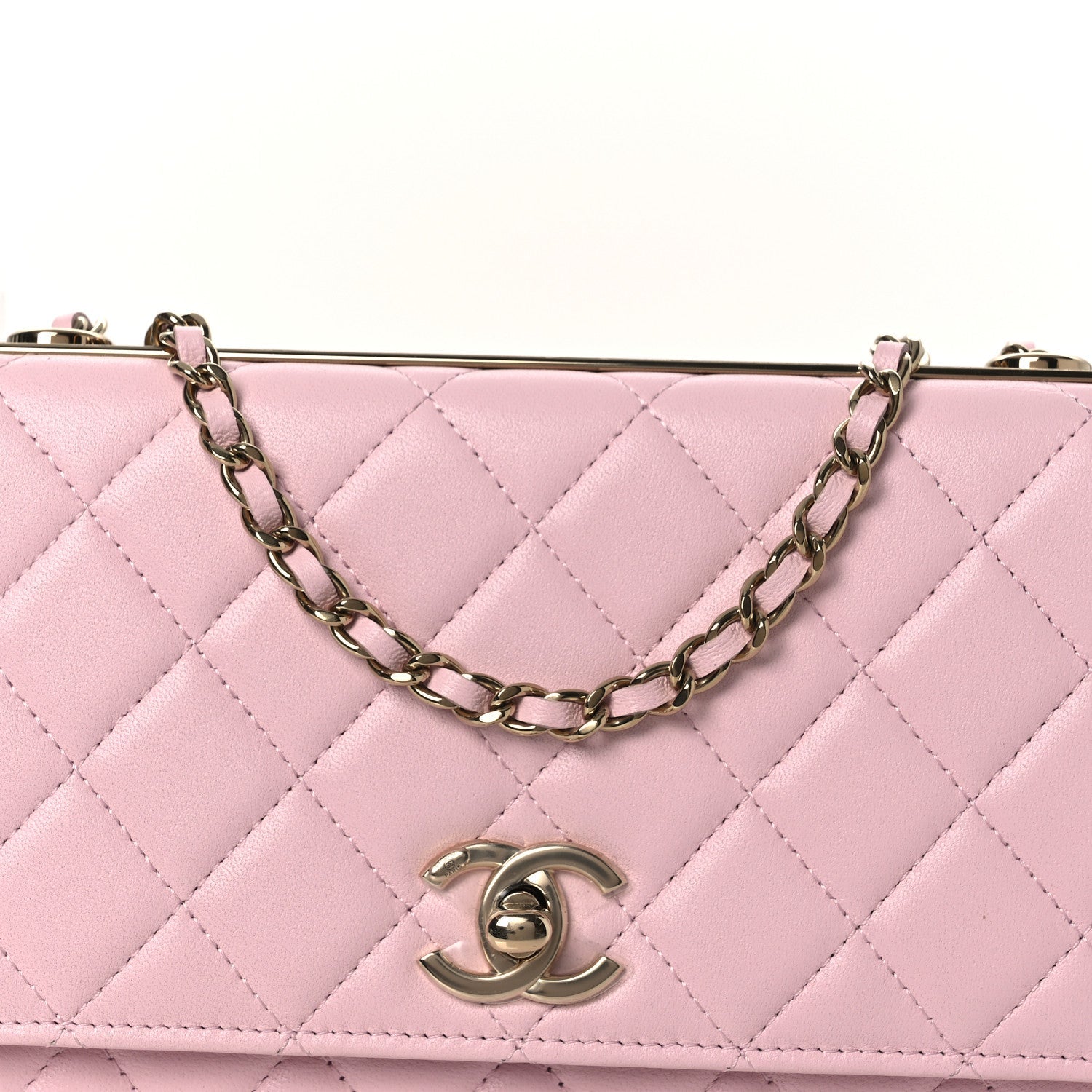 Lambskin Quilted Trendy Chain CC Wallet On Chain WOC Light Pink