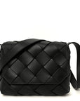 Grained Calfskin Intreccio Small Diago Crossbody Bag Black