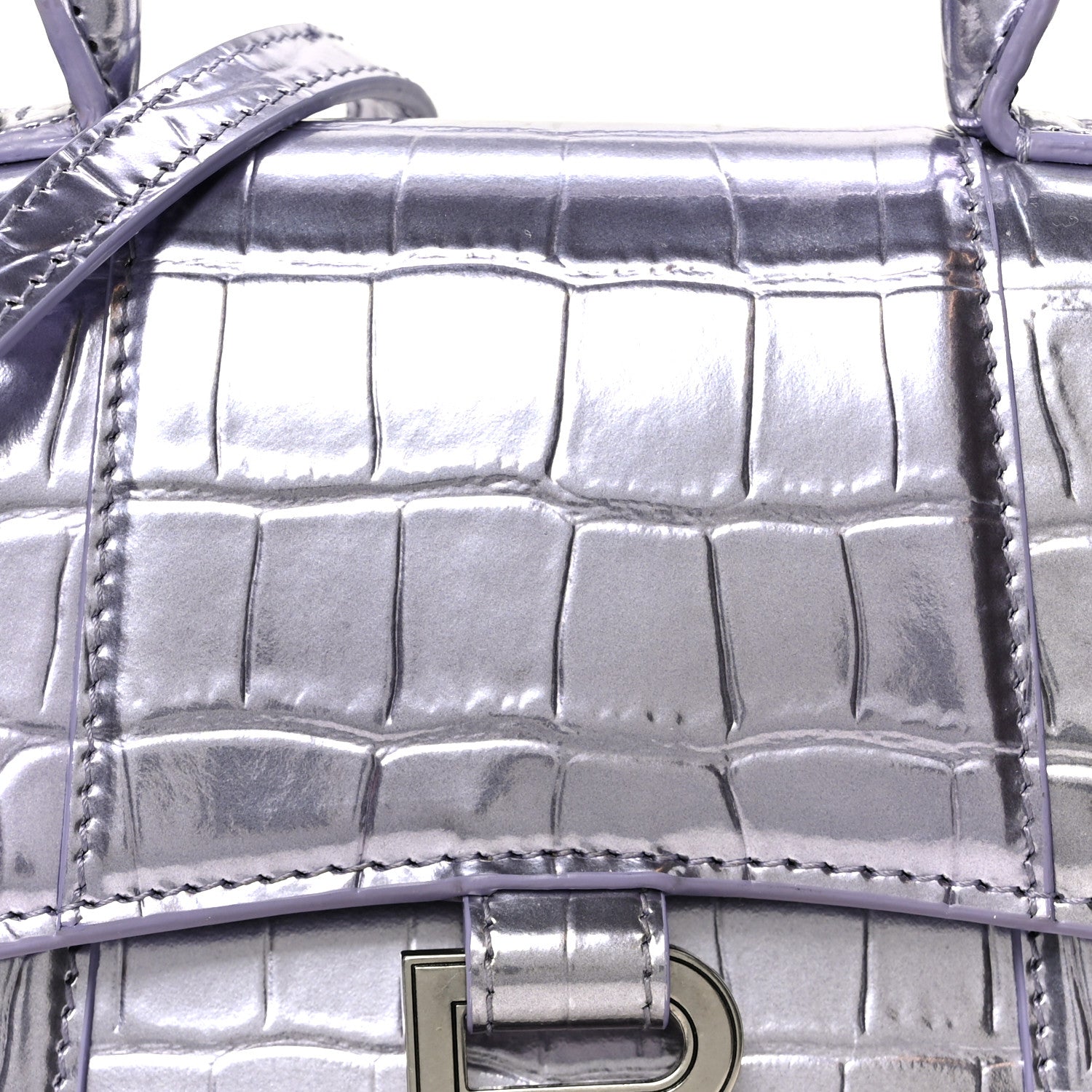 Metallic Calfskin Crocodile Embossed Hourglass Top Handle Bag XS Lilac