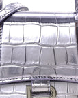 Metallic Calfskin Crocodile Embossed Hourglass Top Handle Bag XS Lilac