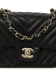 Lambskin Chevron Quilted Mini Square Flap Black