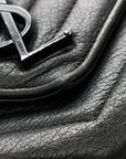 Sheepskin Matelasse Chevron Monogram Monochrome Medium College Bag Black