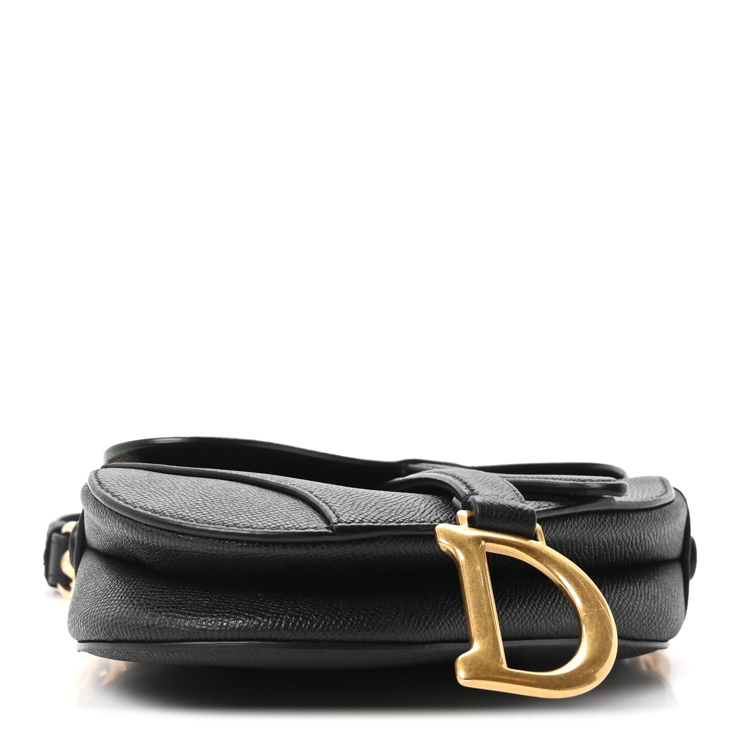Grained Calfskin Mini Saddle Bag With Strap Black