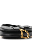 Grained Calfskin Mini Saddle Bag With Strap Black