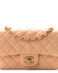 Lambskin Quilted Mini Rectangular Flap Beige