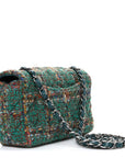 Tweed Quilted Mini Rectangular Flap Green