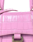 Shiny Calfskin Crocodile Embossed Hourglass Top Handle Bag XS Lilac