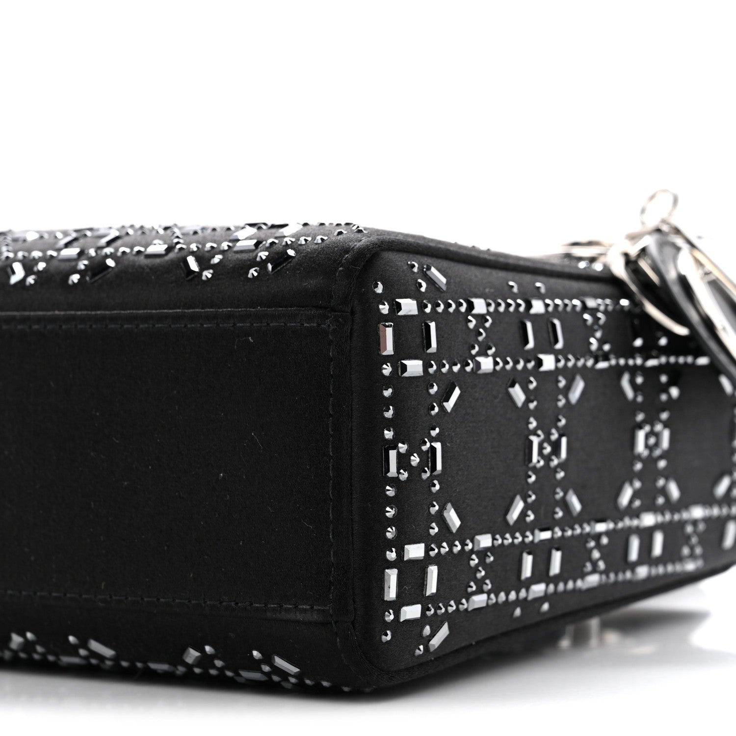 Satin Crystal Cannage Mini Lady D1OR Black