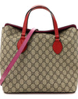 GG Supreme Monogram Linea A Foldover Tote Beige Hibiscus Red New Rosette