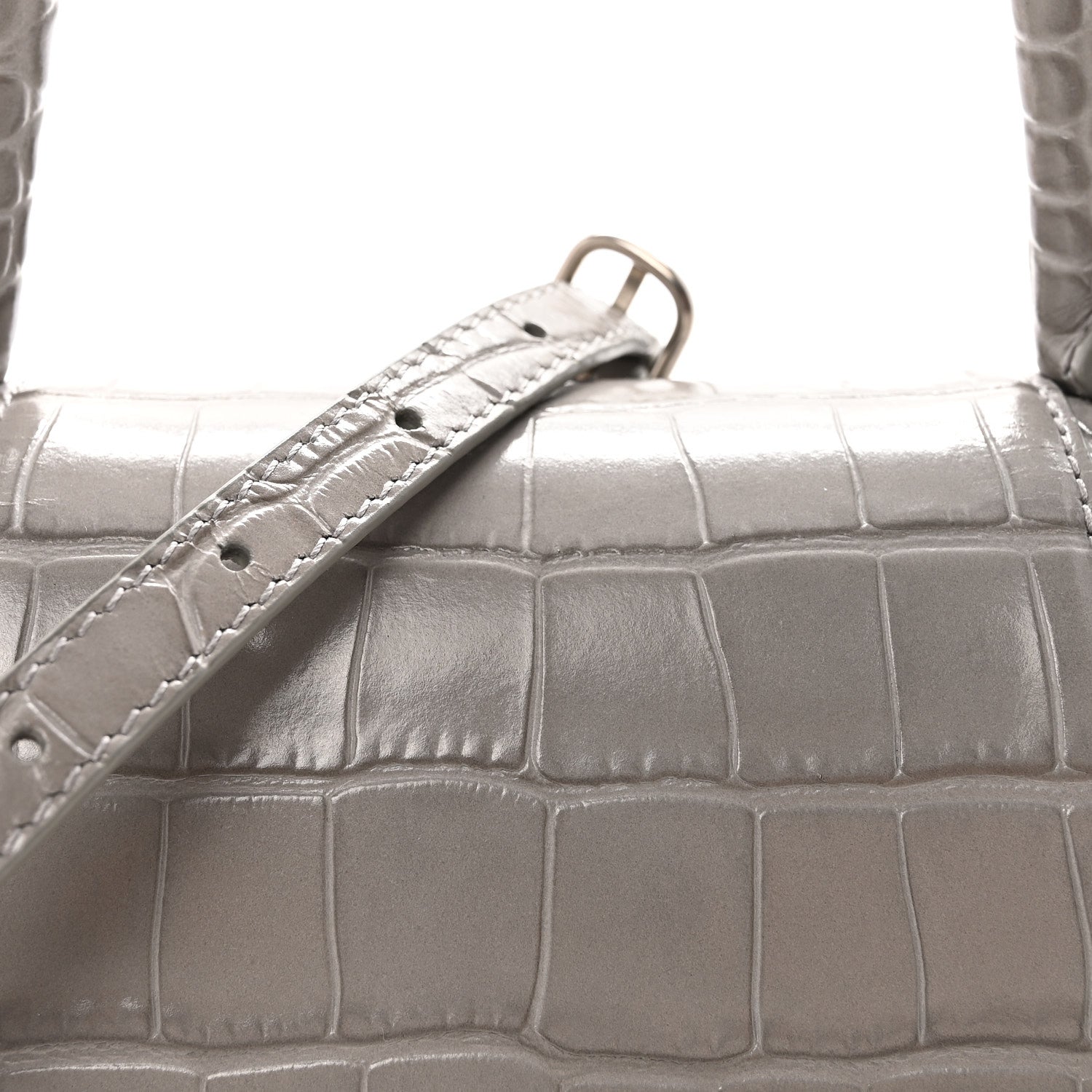 Shiny Calfskin Crocodile Embossed Small Hourglass Top Handle Bag BLCG Grey