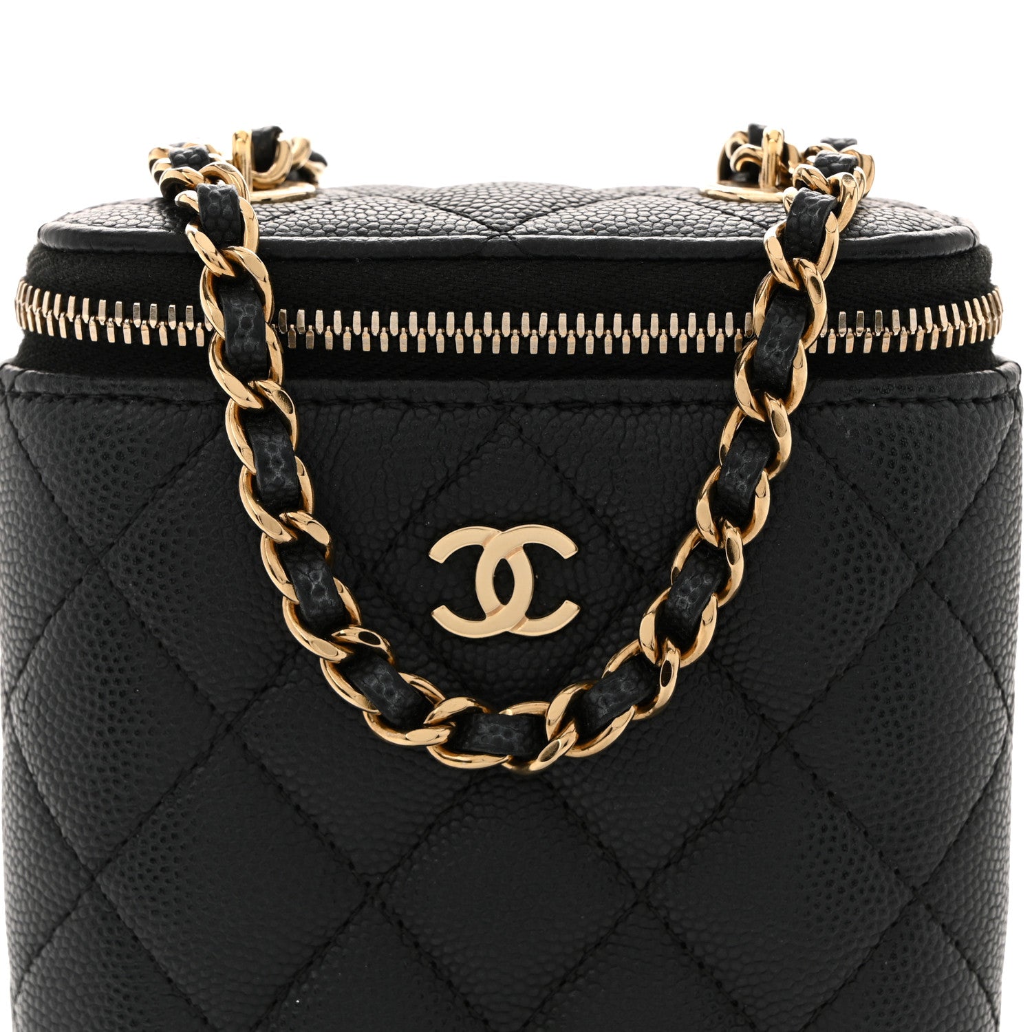 Caviar Quilted Small Vertical Coco Beauty Vanity Case With Chain Black