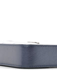 Metallic Caviar Quilted Small Boy Clutch With Chain Navy