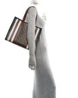 E-Canvas Monogram Stripe Book Tote Black Bridle Brown