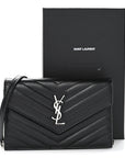 Grain De Poudre Matelasse Chevron Monogram Envelope Chain Wallet Black