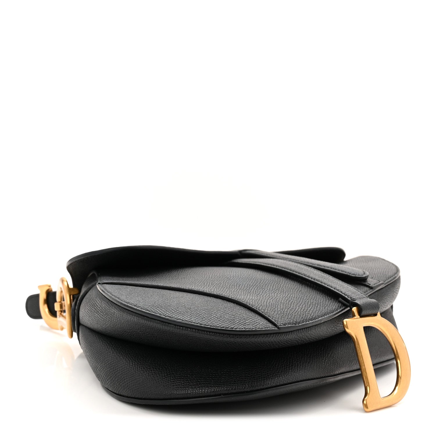 Grained Calfskin Saddle Bag With Strap Black