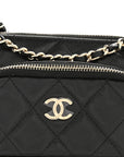 Shiny Crumpled Lambskin Quilted Mini Clutch With Chain Black