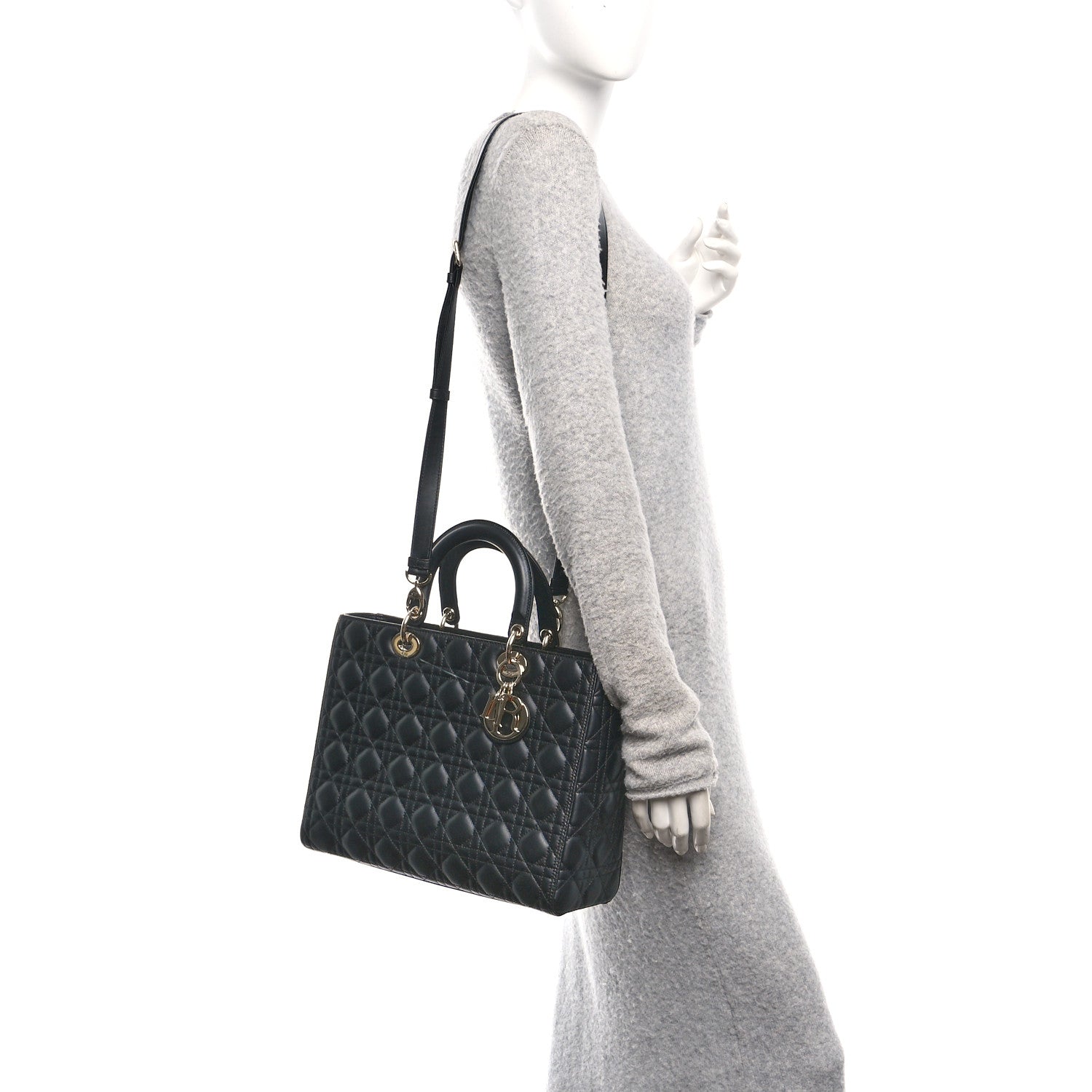 Lambskin Cannage Large Lady D1OR Black
