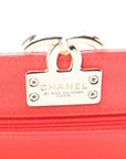 Grained Calfskin Quilted CC Box Wallet On Chain WOC Red