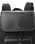Grained Calfskin Saddle Drawstring Backpack Black
