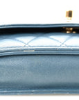 Lambskin Quilted Trendy CC Wallet On Chain WOC Blue