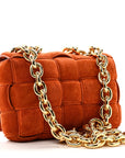 Suede Maxi Intrecciato Padded Chain Cassette Crossbody Bag Maple