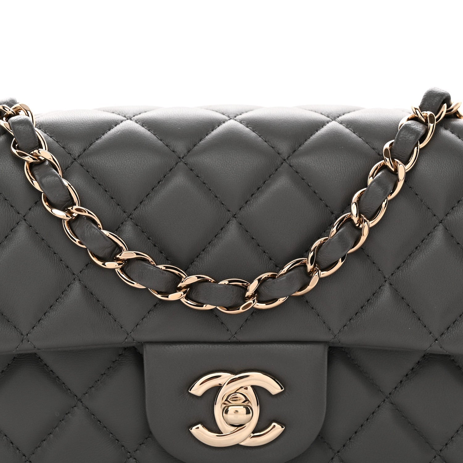 Lambskin Quilted Mini Rectangular Flap Dark Grey