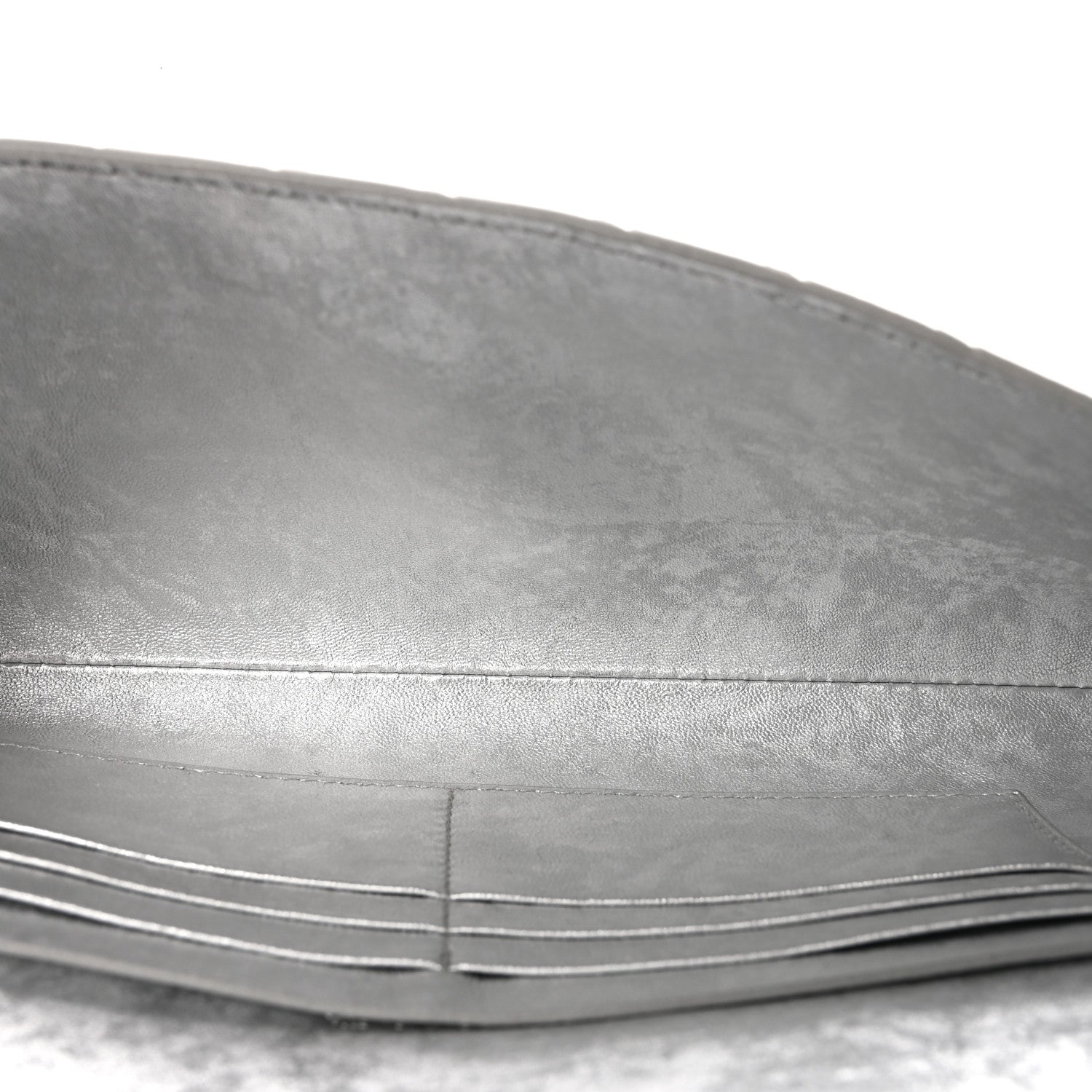 Metallic Lambskin Intrecciato Long Andiamo Top Handle Clutch Silver
