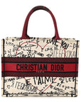 Canvas Embroidered Medium D1ORamour Graffiti Book Tote Latte Multicolor