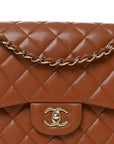 Caviar Quilted Jumbo Double Flap Light Brown