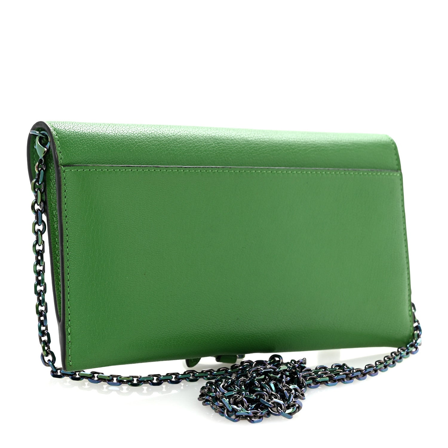 Goatskin Saddle Chain Wallet Pouch Bright Green