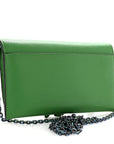 Goatskin Saddle Chain Wallet Pouch Bright Green