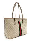 GG Supreme Monogram Textured Dollar Calfskin Web Medium Ophidia Shopping Tote Beige Mystic White Oatmeal