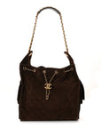 Suede Quilted Medium CHNL 25 Handbag Dark Brown