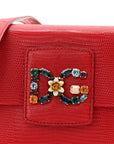 Lizard Embossed Crystal Embellished DG Millennials Mini Crossbody Bag Red
