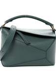 Calfskin Small Puzzle Edge Bag Bottle Green