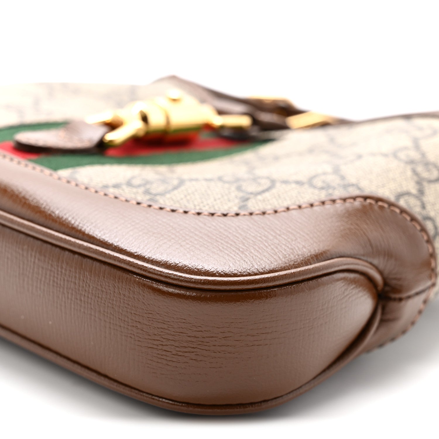 GG Supreme Monogram Azalea Calfskin Web Mini Jackie 1961 Hobo Beige Ebony Brown Sugar