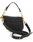 Grained Calfskin Mini Saddle Bag With Strap Black