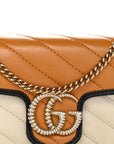 Vintage Effect Calfskin Matelasse Diagonal Super Mini Torchon GG Marmont Shoulder Bag  Cognac Mystic White Blue Agata