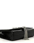 Calfskin Crocodile Embossed Small Classic Monogram Kate Tassel Satchel Black