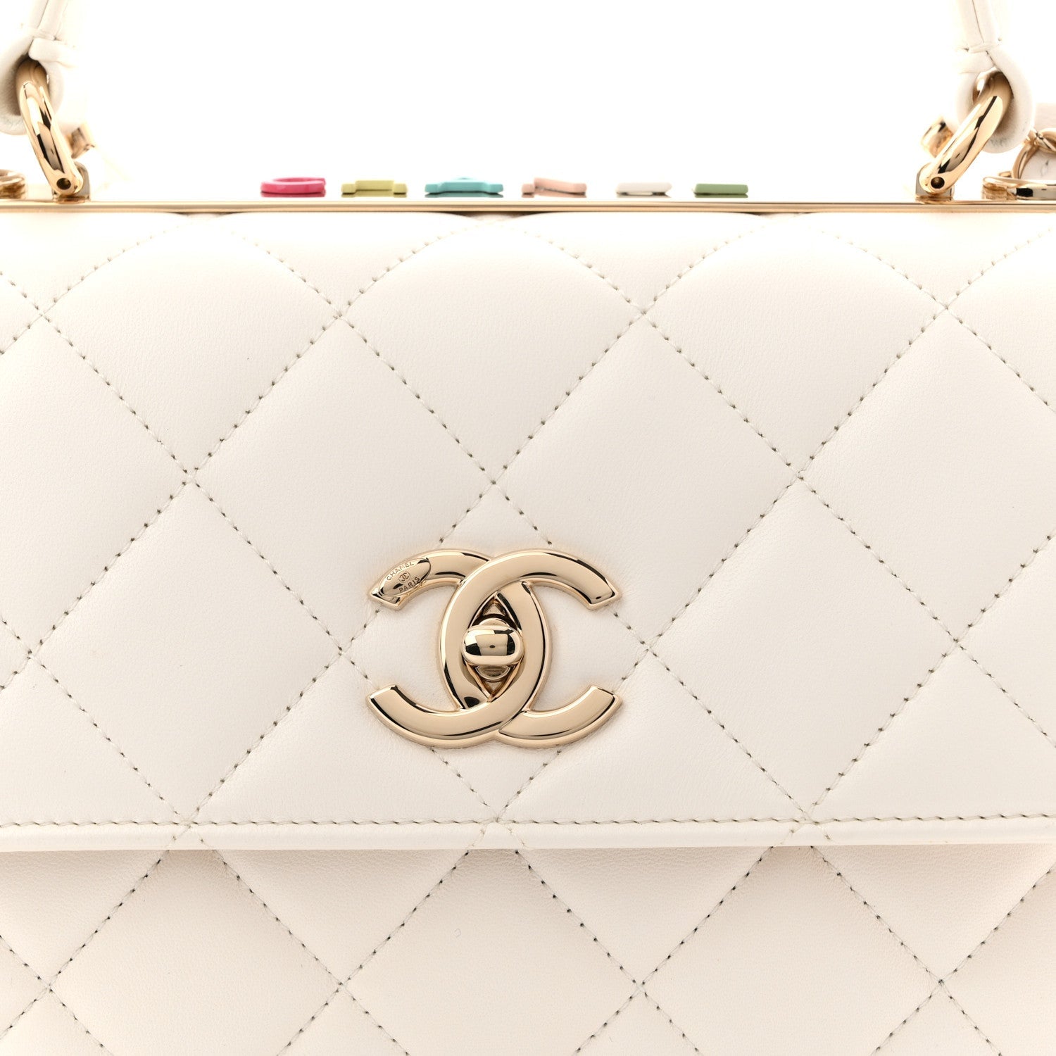 Lambskin Lacquered Quilted Small Trendy CC Dual Handle Flap Bag White