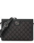 GG Supreme Monogram Textured Dollar Calfskin Web Small Ophidia Shoulder Bag Grey Black Graphite Grey